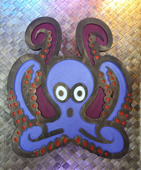 Wood Carved Tiki Decor Octopus