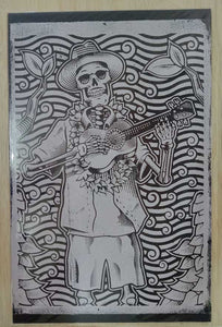 Don the Beachcomber Skeleton Ukulele Wood Block Print - Tiki Bar Decor - 11x17 inches